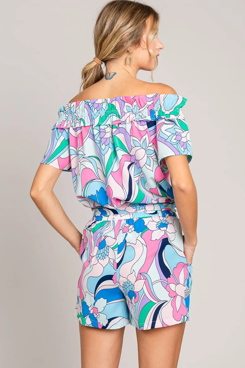Cotton Bleu by Nu Label Abstracted Print Tie Front Shorts Shorts