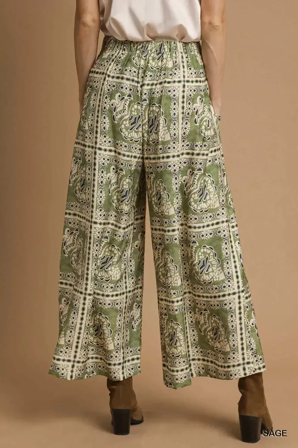 Umgee Bohemian Print Pants with Pockets - DAVERRI FASHIONS