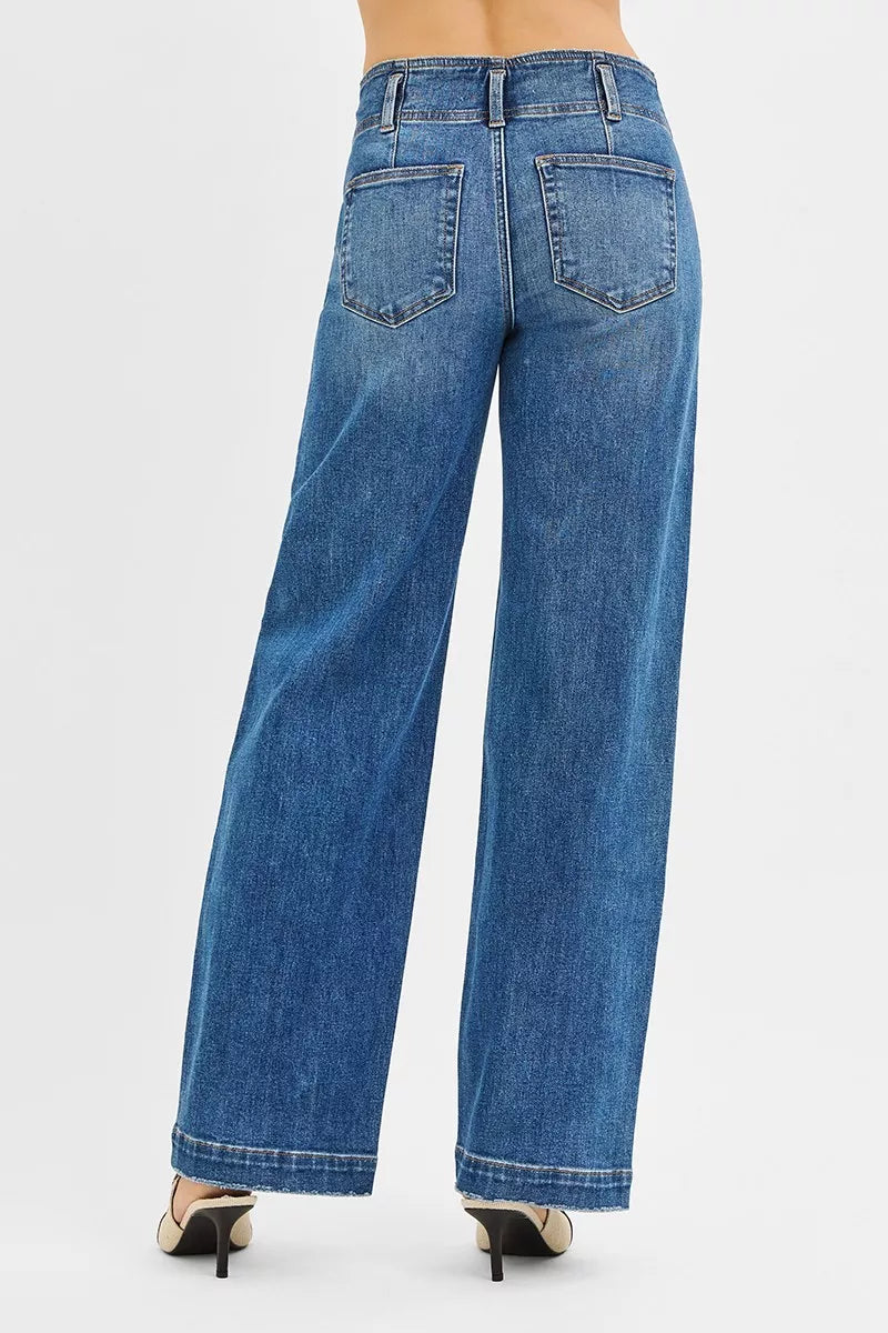 RISEN Mid Rise Fit Wide Baggy Jeans | Daverri Fashions