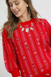 Umgee Jacquard Knit Puff Sleeve Sweater | Sweaters Daverri Fashions