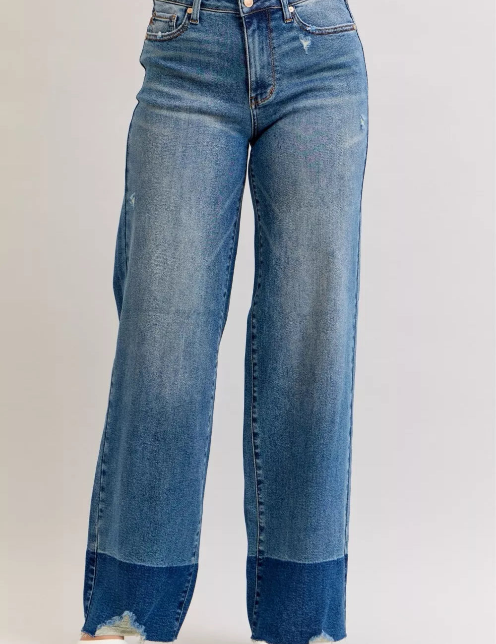 Judy Blue Raw Hem High Waist Straight Jeans in light blue wash