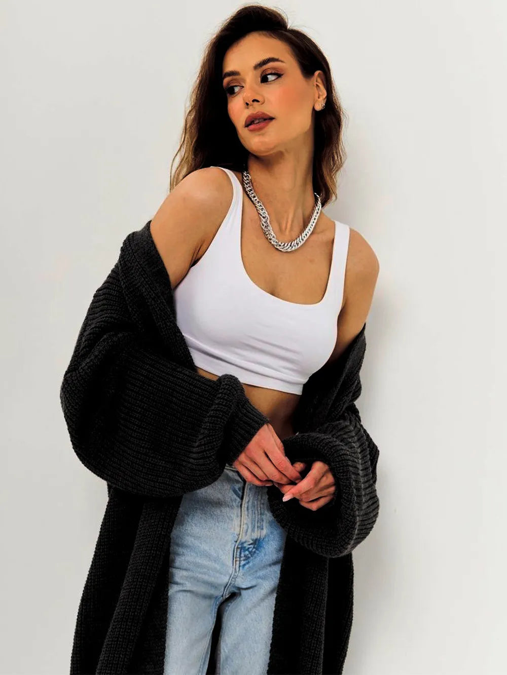 Open Front Long Sleeve Longline Cardigan | Cardigans Daverri Fashions