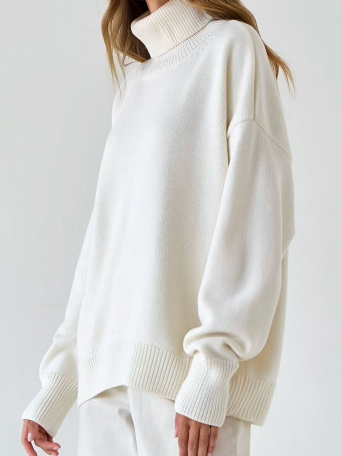 Turtle Neck Dropped Shoulder Sweater | Sweaters Daverri Fashions