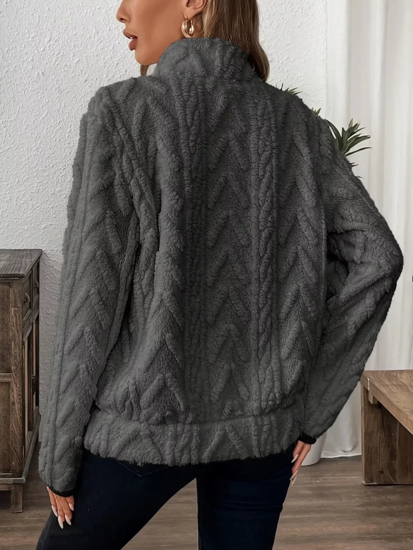 Cozy Sherpa Half Zip Sweatshirt - DAVERRI FASHIONS