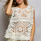 White POL openwork round neck floral crochet tank top