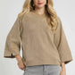 Umgee Textured Knit V-Neck Top Taupe - DAVERRI FASHIONS