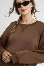 Umgee Round Neck Long Sleeve Fleece Sweatshirt | Sweatshirts Daverri Fashions
