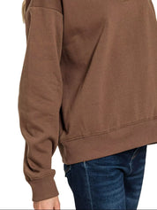 Zenana Fleece Half Zip Sweatshirt Brown | Sweatshirts Daverri Fashions