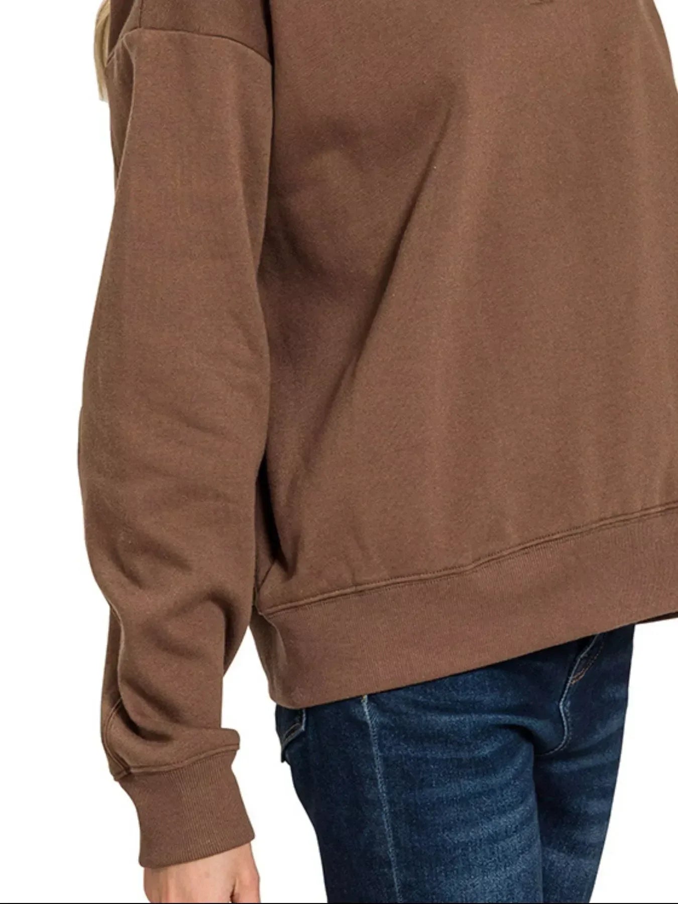 Zenana Fleece Half Zip Sweatshirt Brown - DAVERRI FASHIONS