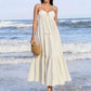 Daverri beige tiered maxi dress with lace bodice and spaghetti straps