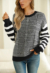 Striped Round Neck Dropped Shoulder Sweater | Sweaters Daverri Fashions