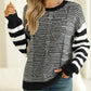 Striped Round Neck Dropped Shoulder Sweater - DAVERRI FASHIONS