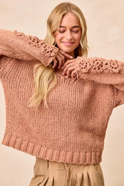 BiBi Chunky Knit Sweater with Flower Detail Sleeves | Sweaters Daverri Fashions