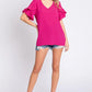 GeeGee V-Neck Ruffle Trim Short Sleeve Blouse - DAVERRI FASHIONS