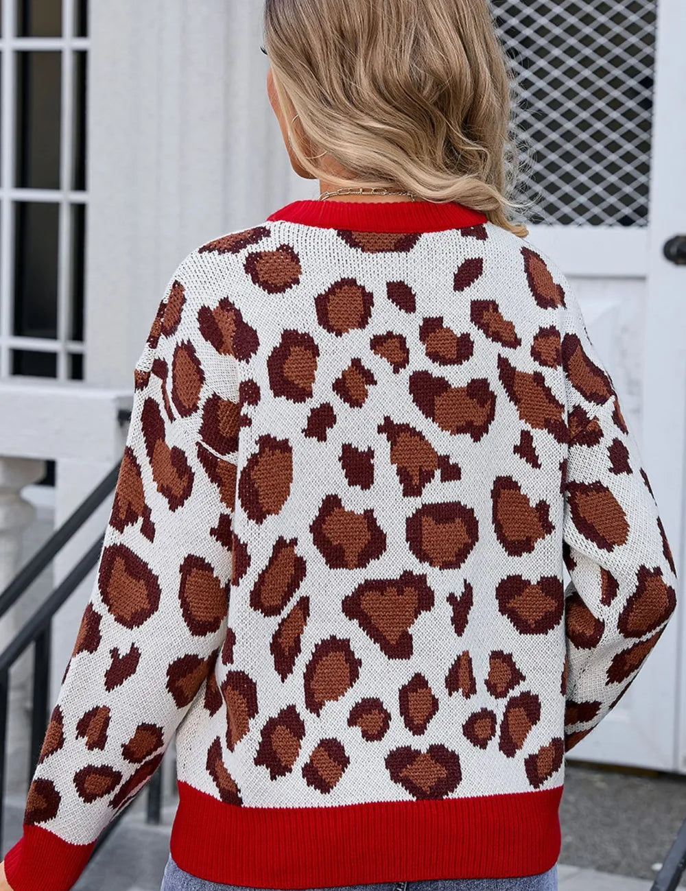 Leopard Round Neck Long Sleeve Sweater | Sweaters Daverri Fashions