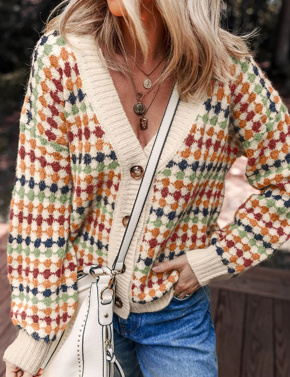 Multicolor Multicolor Dotty Pattern Knit Button Front Cardigan | Cardigans Daverri Fashions