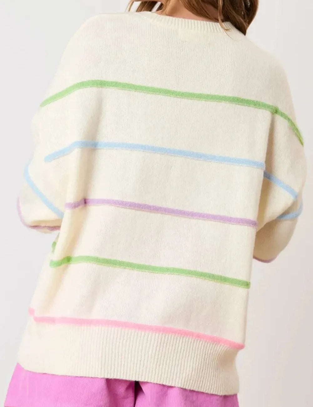 Contrast Striped Half Button Round Neck Sweater | Sweaters Daverri Fashions