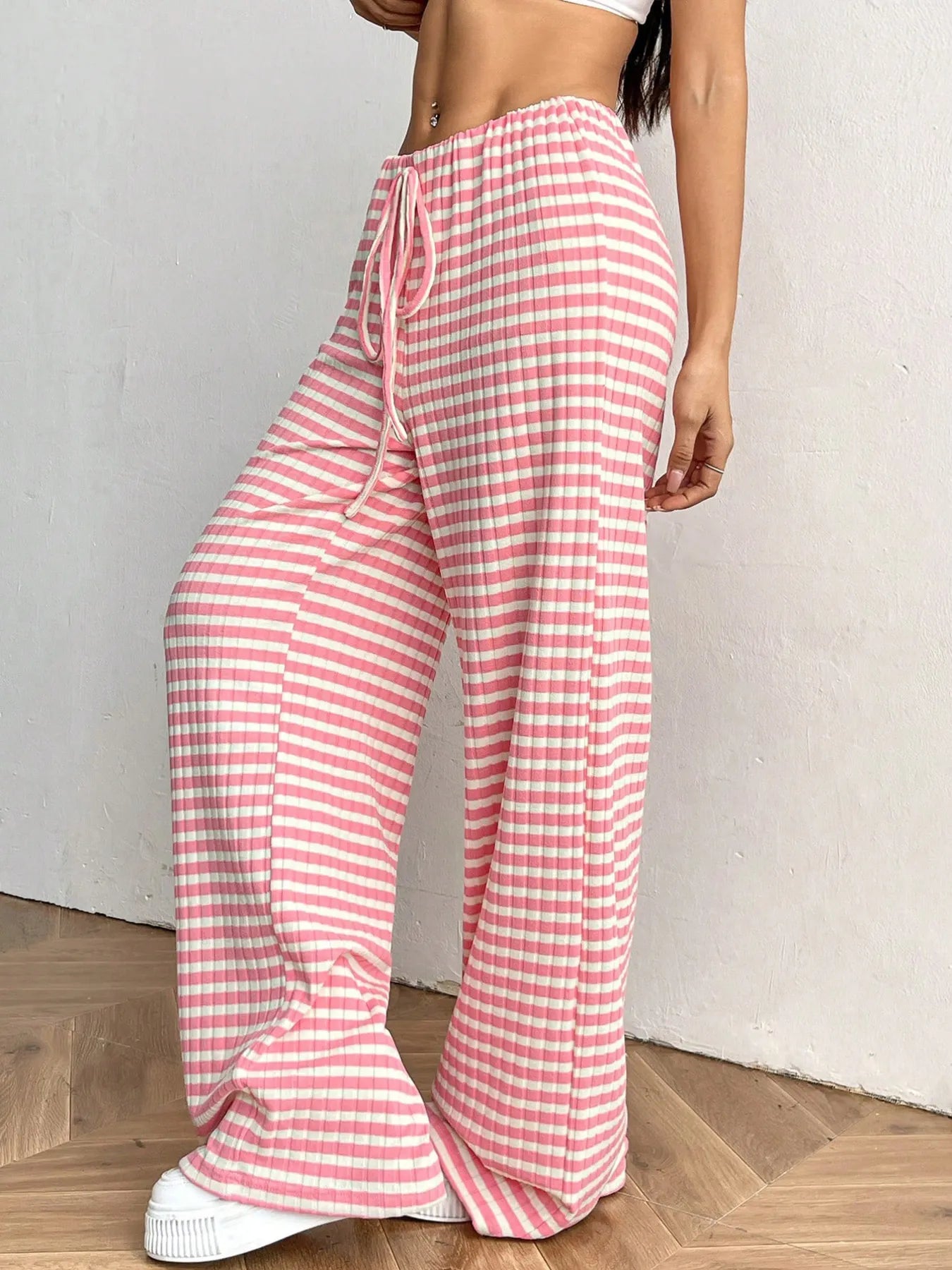 Striped Wide Leg Drawstring Pants | Loungewear Pants Daverri Fashions