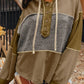 Mixed Texture Patchwork Exposed Seam Half Button Hoodie - DAVERRI FASHIONS