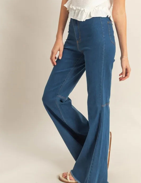 HYFVE Raw Hem High-Waist Washed Flared Jeans | Jeans Daverri Fashions