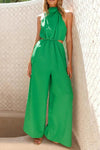 Vibrant emerald green Cutout Sleeveless Wide Leg Jumpsuit, back view
