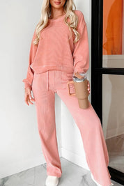 Round Neck Long Sleeve Top and Pants Set | Loungewear Sets Daverri Fashions