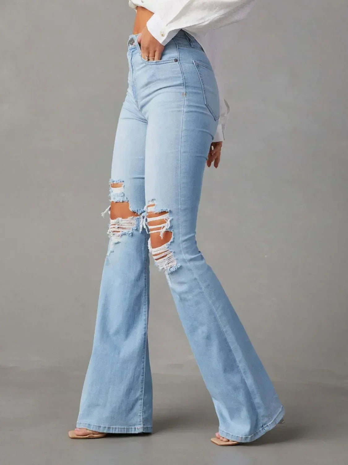 Distressed Jeans with Pockets - DAVERRI FASHIONS