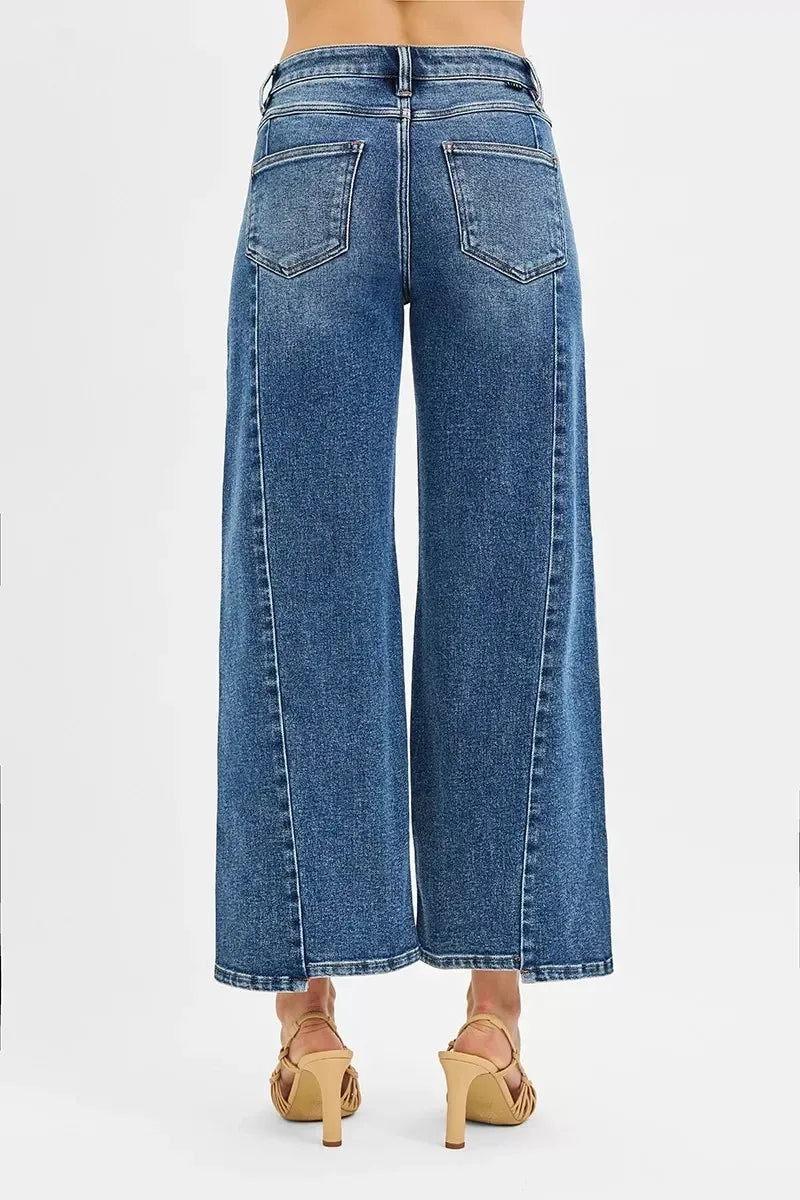 RISEN High Rise Crop Wide Leg Jeans with Step Hem - DAVERRI FASHIONS