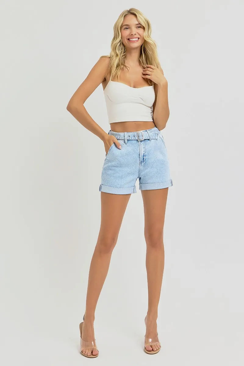 RISEN Full Size High Rise Belted Roll Up Shorts Plus Size Shorts