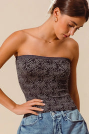 SO ME Jacquard Floral Two Tone Seamless Tube Top | Tops Daverri Fashions