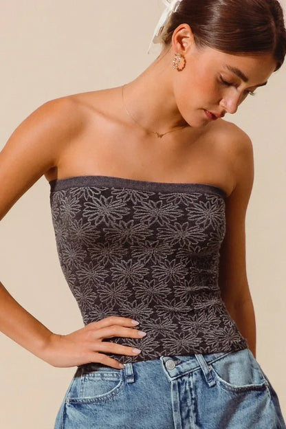 SO ME Jacquard Floral Two Tone Seamless Tube Top - DAVERRI FASHIONS