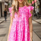 Heimish Full Size Tiered Leopard Round Neck Blouse with Ruffled Detail Plus Size Fuchsia Animal Blouses