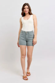 Judy Blue Full Size Hw Garment Dyed & Back Pkt Embroidery Shorts Plus Size | Daverri Fashions
