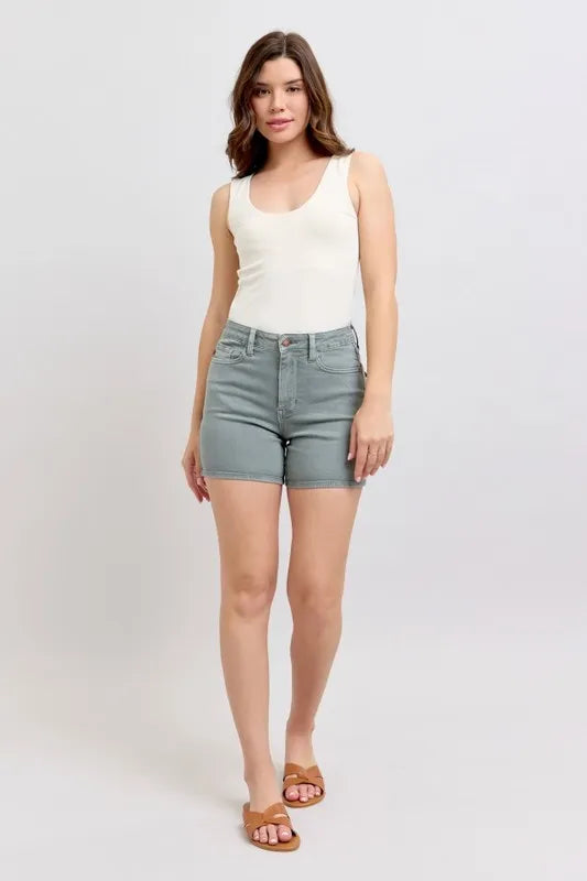 Judy Blue Full Size Hw Garment Dyed & Back Pkt Embroidery Shorts Plus Size