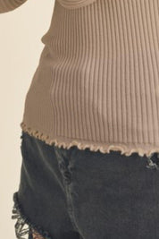Aemi + Co Lettuce Hem Scoop Neck Long Sleeve Knit Top | Tops Daverri Fashions