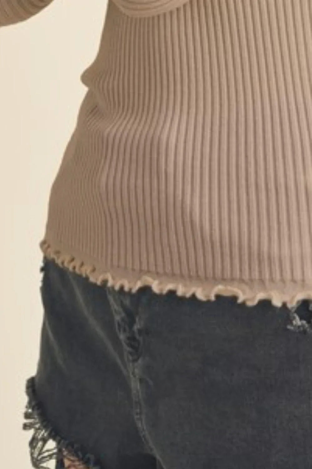 Aemi + Co Lettuce Hem Scoop Neck Long Sleeve Knit Top - DAVERRI FASHIONS