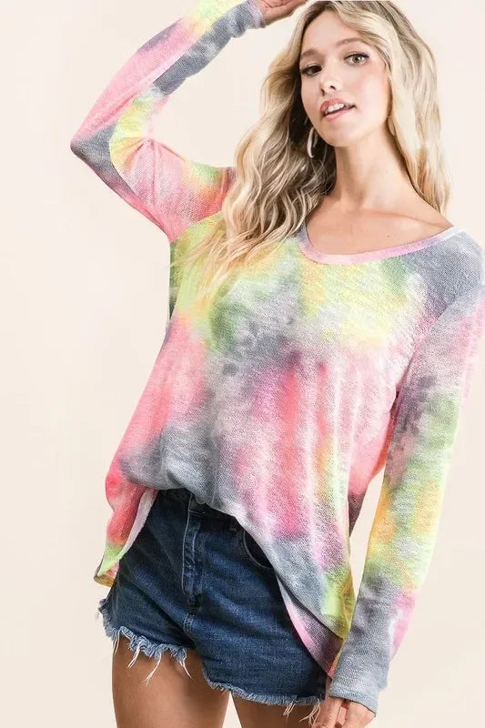 BiBi Tie Dye Print Low Gauge Knit Top - DAVERRI FASHIONS