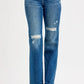 RISEN Full Size Tummy Control High Rise Straight Distressed Jeans Plus Size - DAVERRI FASHIONS