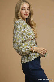 Umgee Floral Smocked Peplum Blouse with Tie Detail | Daverri Fashions
