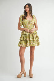 MABLE Floral Print Shoulder Tie Layered Mini Dress | Mini Dresses Daverri Fashions