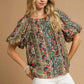 Umgee Boho Floral Stripe Puff Sleeve Blouse - DAVERRI FASHIONS
