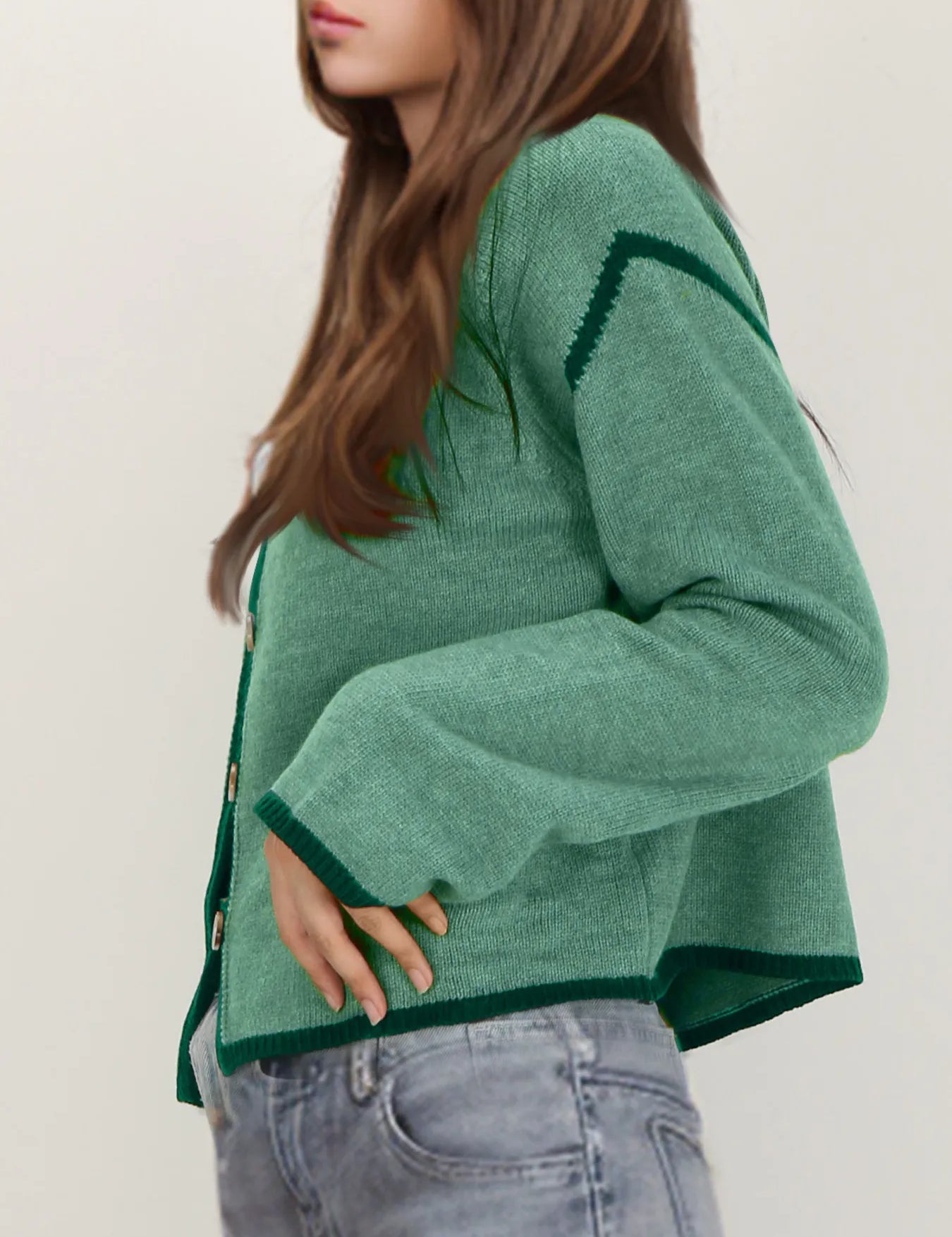 Button-Front Cardigan with Contrast Trim | Cardigans Daverri Fashions