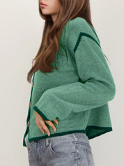 Button-Front Cardigan with Contrast Trim | Cardigans Daverri Fashions