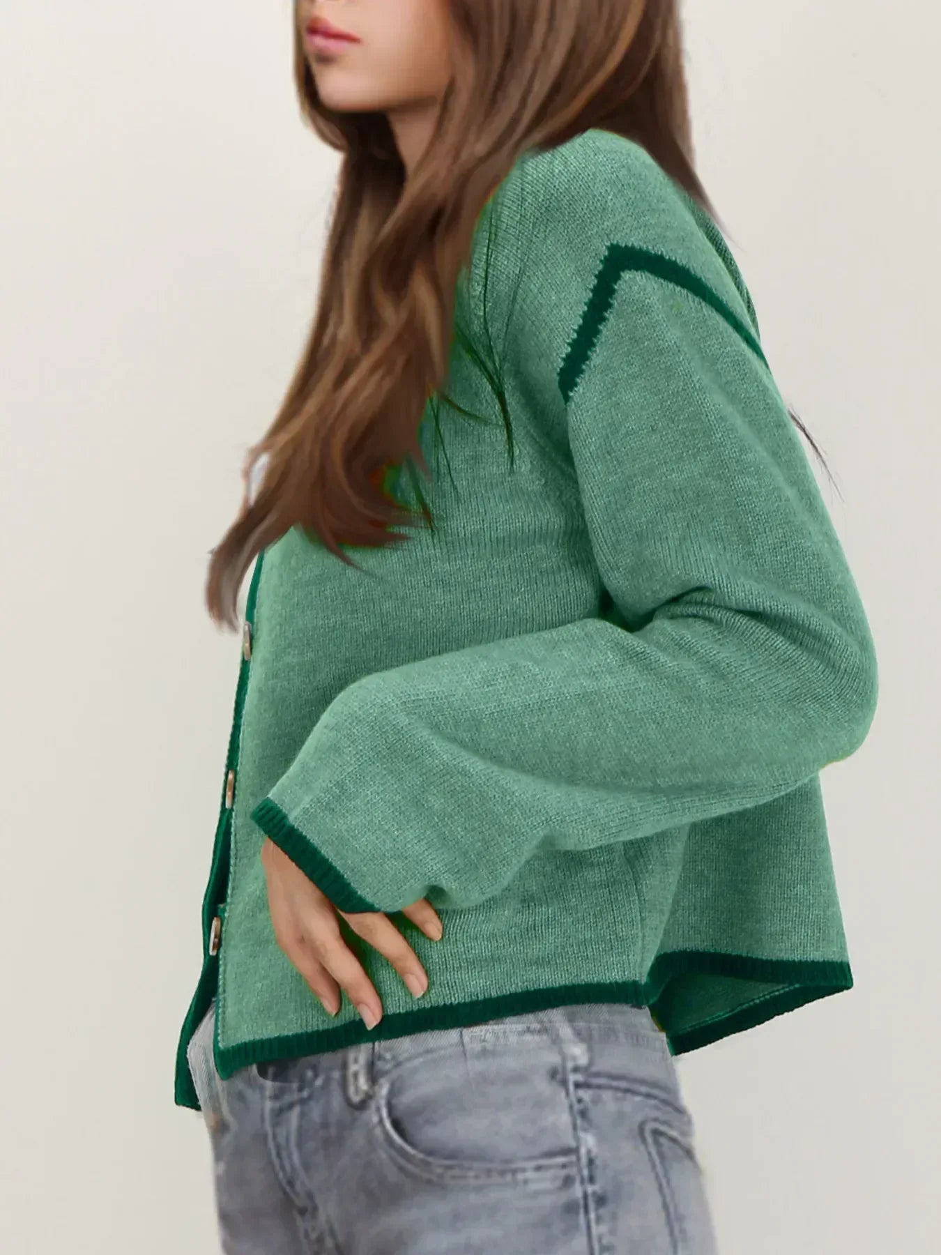 Button-Front Cardigan with Contrast Trim - DAVERRI FASHIONS