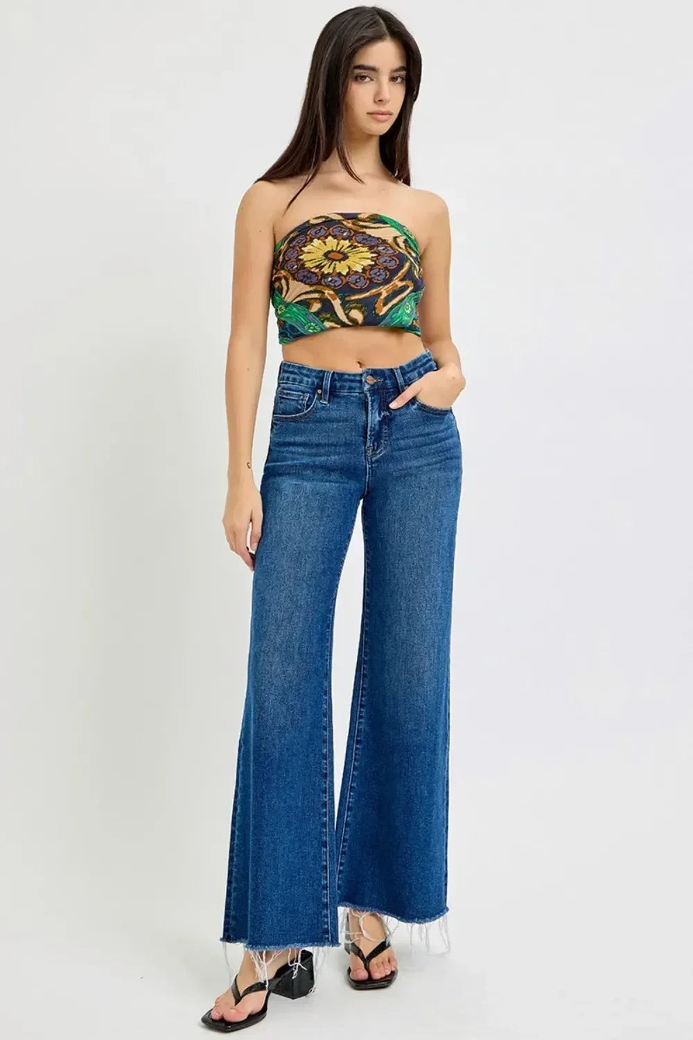RISEN Tummy Control High Rise Wide Leg Jeans - DAVERRI FASHIONS