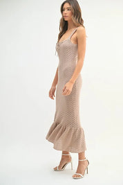 MABLE Ruffled Hem Sleeveless Crochet Knit Midi Dress | Midi Dresses Daverri Fashions
