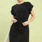 Black Umgee linen blend mini dress with ruffled sleeves and scalloped hem