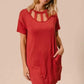 BiBi Front Cutout Mini Tee Dress with Pockets - DAVERRI FASHIONS