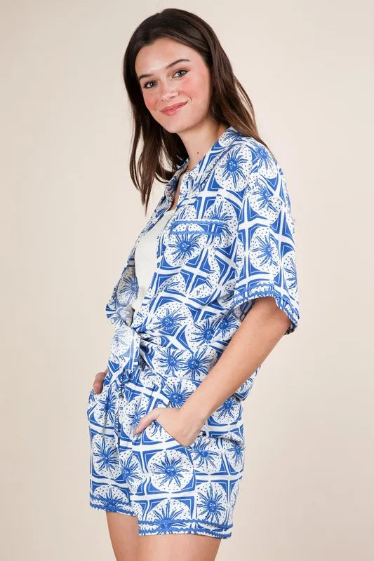 VERY J Tropical Printed Shirt Top and Shorts Set Shorts Sets
