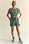 Davi & Dani Acid-Washed Waffle Knit Cuffed Sleeves Romper - DAVERRI FASHIONS